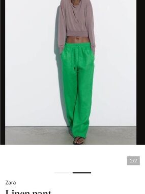 Zara Bright Green Linen Drawstring Pants